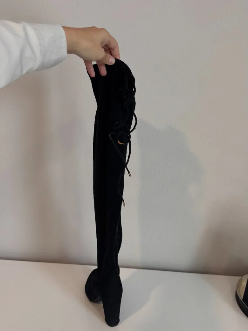 Bamboo Black Faux Suede Lace-Up Over-the-Knee Boots Size 6
